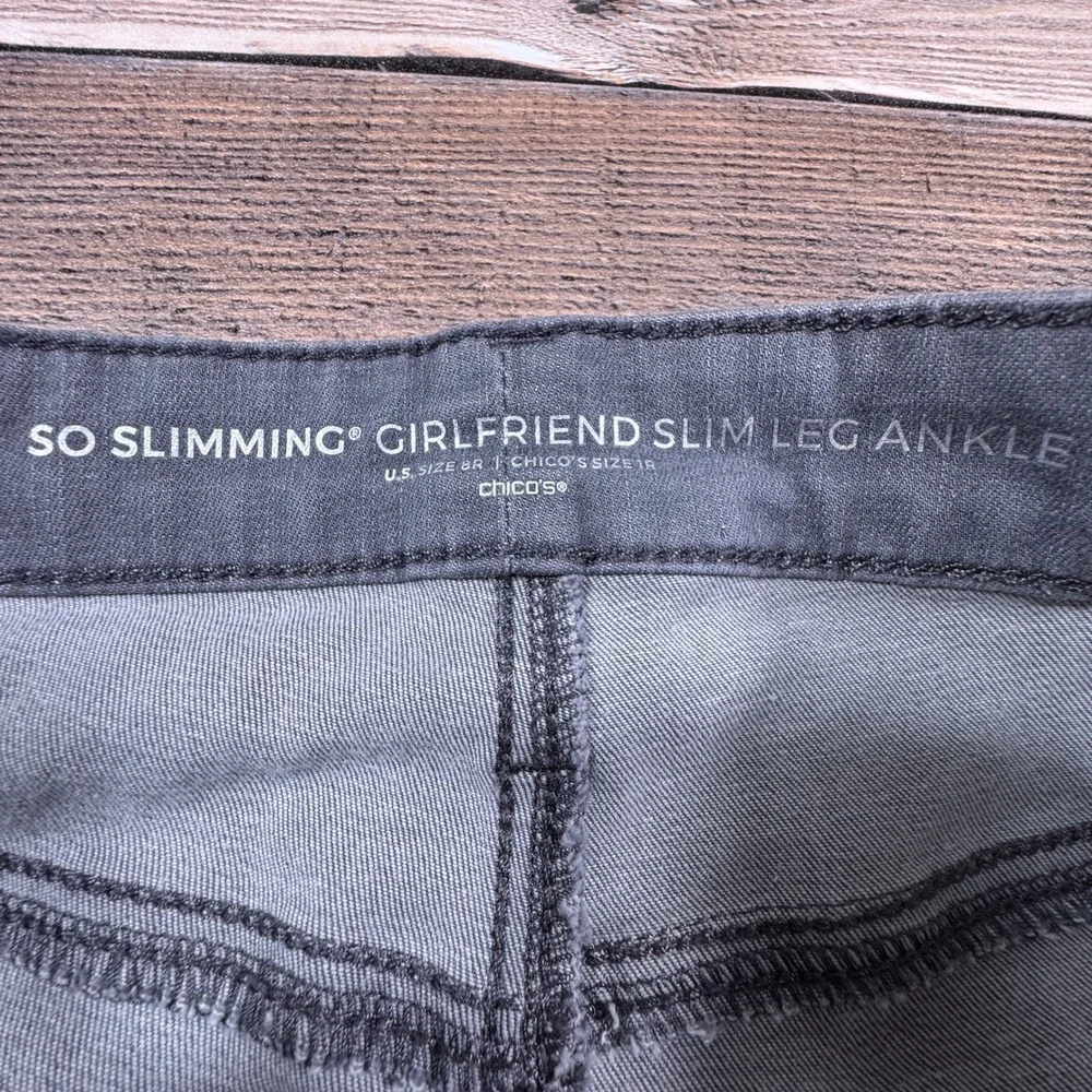 Chicos So Slimming Girlfriend Slim Leg Ankle Jeans Grey Size 1R‎ US 8R Stretch